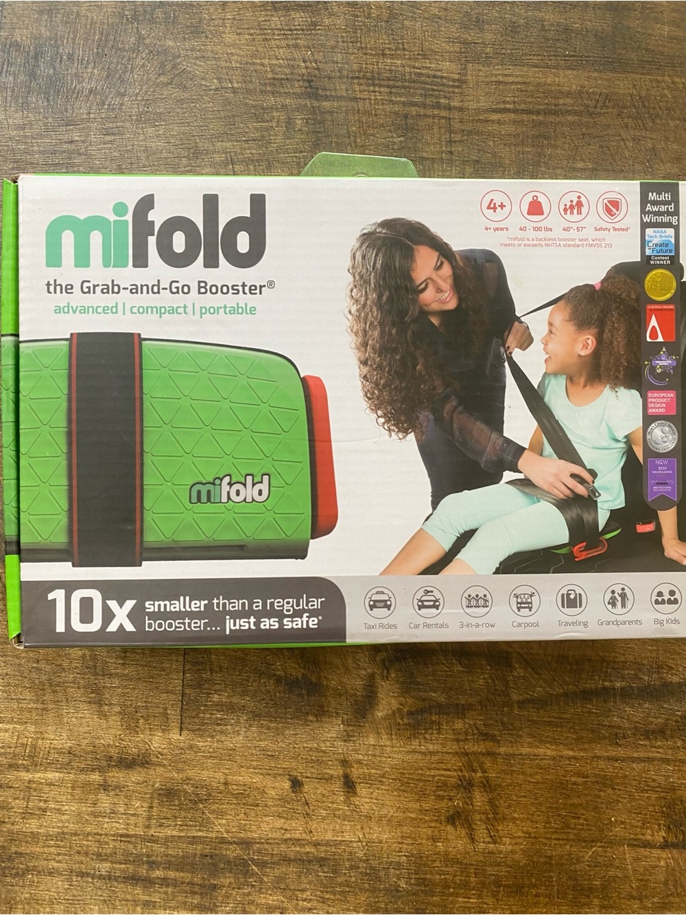 mifold  grab & go Car Booster Seat Slate Gray Compact and aged 4+ 40-100lbs